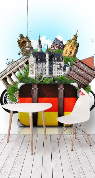 Picture of Germany german landmarks travel and retro suitcase